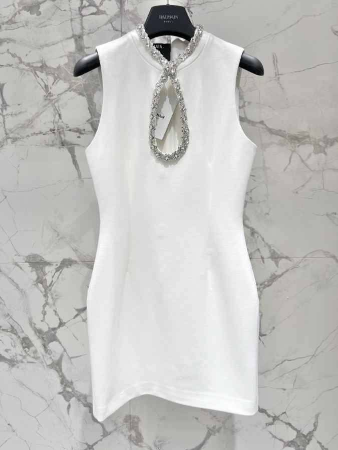 BALMAIN Women 𝗕𝗔𝗟𝗠𝗔𝗜* Bal's New large rhinestone decorated sleeveless slim dress — 1:1 Replica For Sale — photo 3