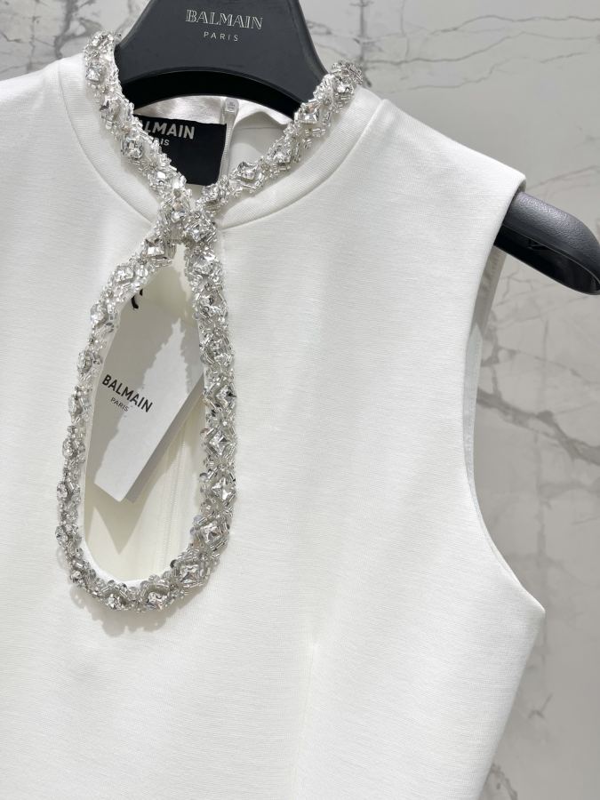 BALMAIN Women 𝗕𝗔𝗟𝗠𝗔𝗜* Bal's New large rhinestone decorated sleeveless slim dress — 1:1 Replica For Sale — photo 4