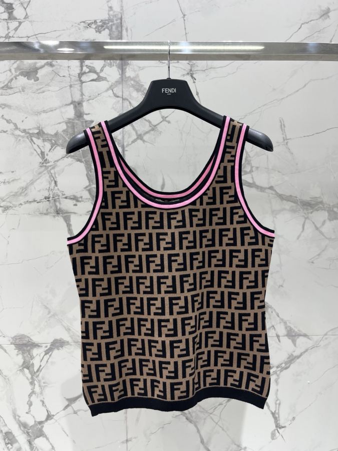 Fendi Women 𝗙𝗘𝗡𝗗* Fendi early spring New contrasting color jacquard U-neck letter vest — Premium Replica