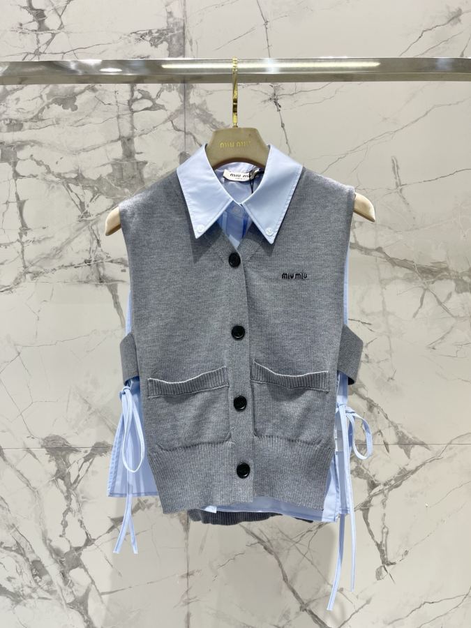 Miumiu Women 𝗠𝗜𝗨𝗠𝗜𝗨* Miu college style layered vest top two-piece knitted vest — 1:1 Replica For Sale — photo 2