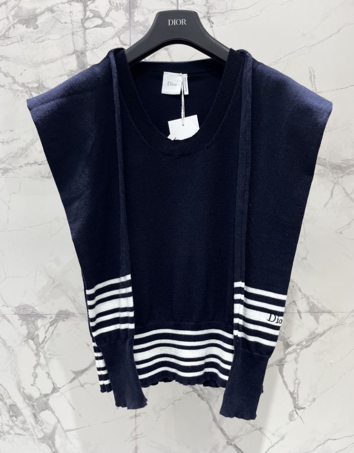 Dior Women 𝗗𝗜𝗢𝗥* Dior New simple striped navy collar knitted short sleeves — 1:1 Replica For Sale — photo 2