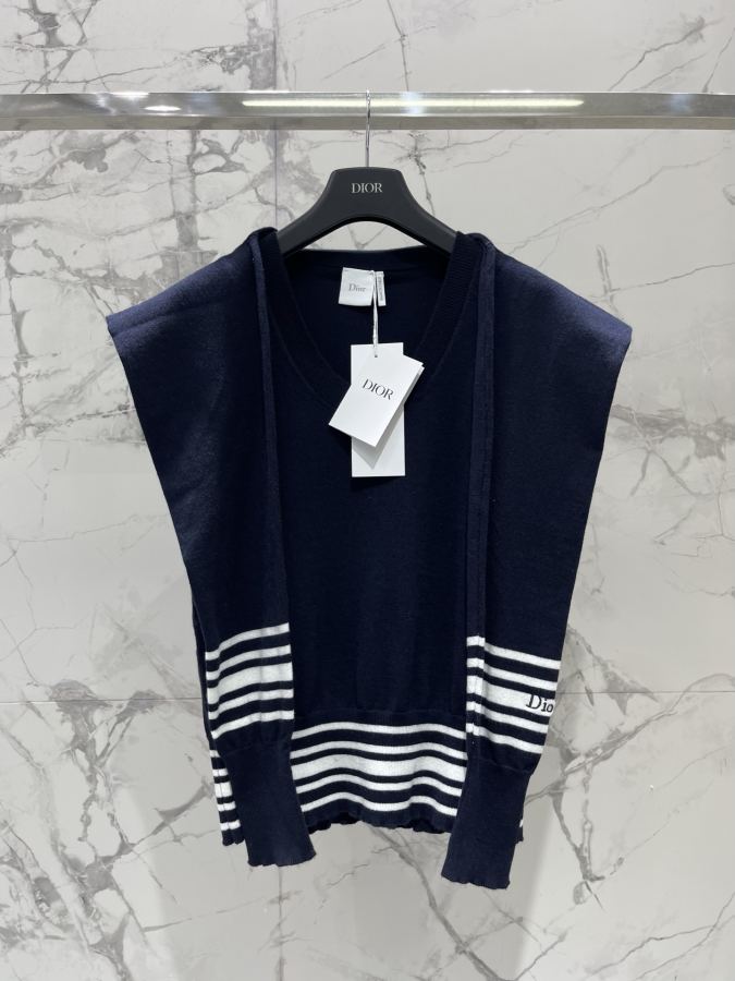 Dior Women 𝗗𝗜𝗢𝗥* Dior New simple striped navy collar knitted short sleeves — 1:1 Replica For Sale