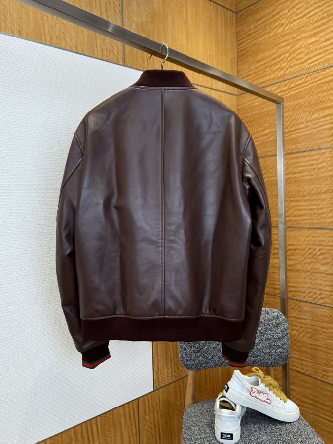 Gucci men GUCCI brand embroidered logo luxury baseball leather jacket — Premium Replica — photo 2
