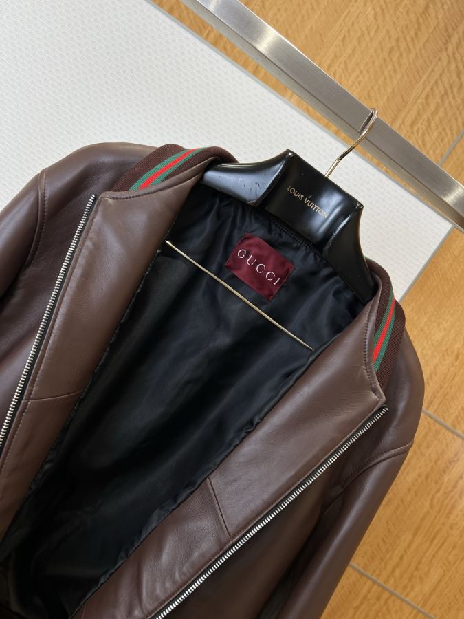 Gucci men GUCCI brand embroidered logo luxury baseball leather jacket — Premium Replica — photo 5