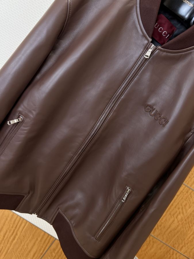 Gucci men GUCCI brand embroidered logo luxury baseball leather jacket — Premium Replica — photo 4