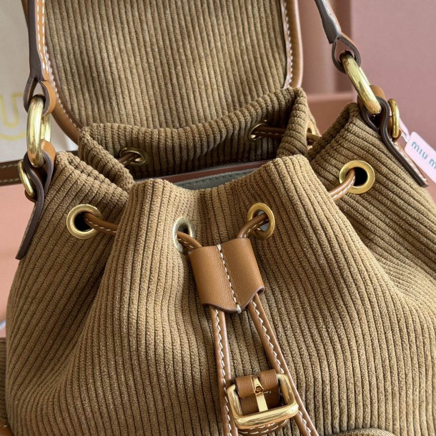 Miu bag MIU Home new college-style backpack, corduroy and imported calfskin, thick wear-resistant — Premium Replica — photo 6
