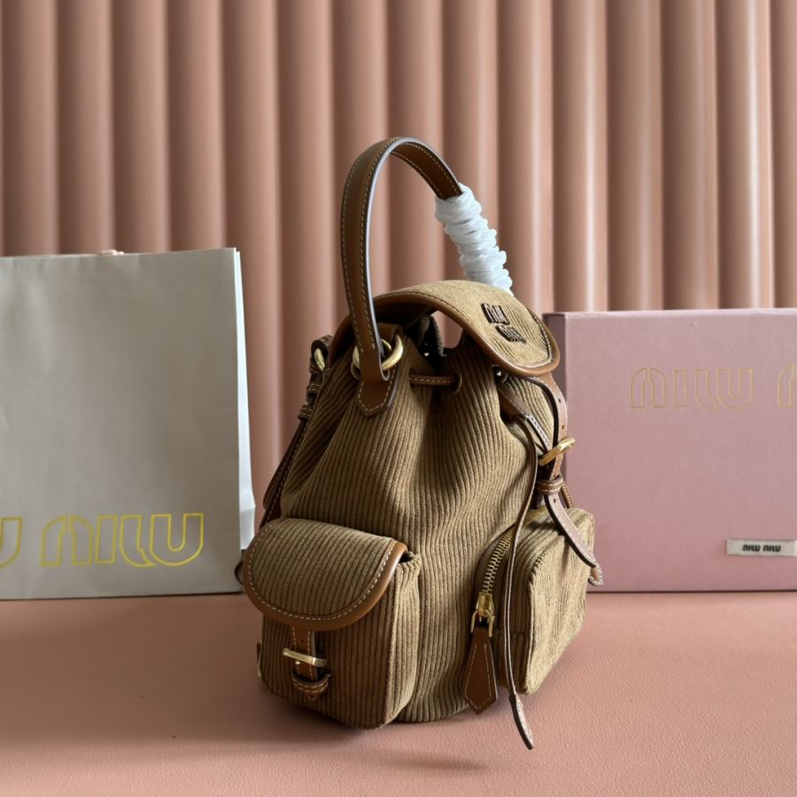 Miu bag MIU Home new college-style backpack, corduroy and imported calfskin, thick wear-resistant — Premium Replica — photo 3
