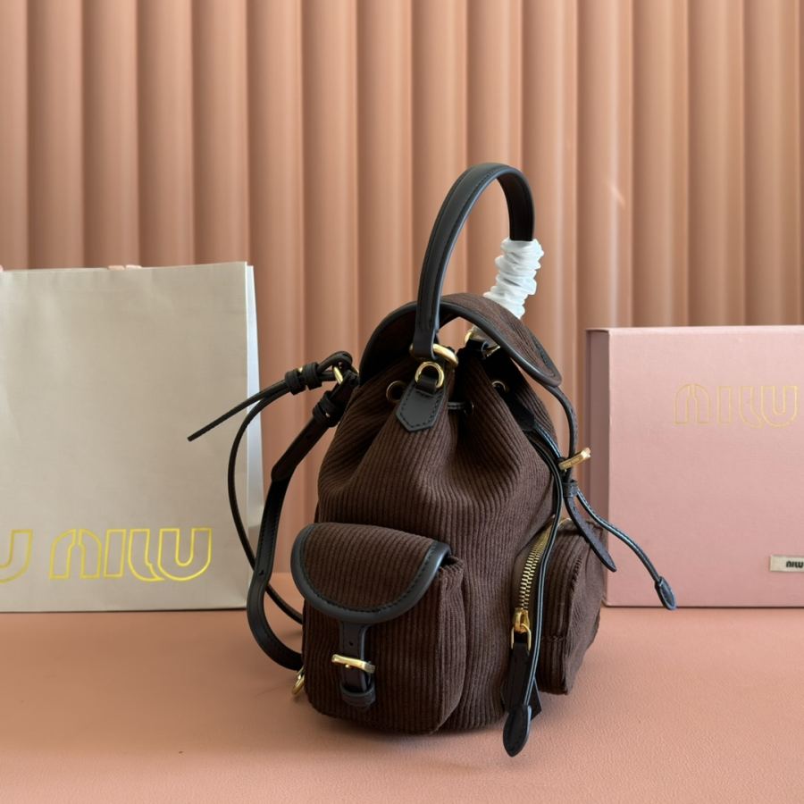 Miu bag MIU Home new college-style backpack, corduroy and imported calfskin, casual design, multiple — 1:1 Replica — photo 3