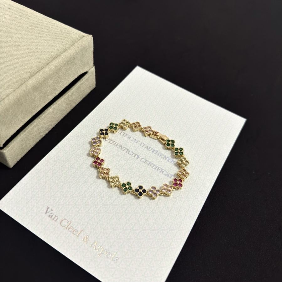 Van Cleef & Arpels Jewelry four-leaf clover bracelet, V gold level, diamond inlaid, multi-layered — 1:1 Replica For Sale — photo 5