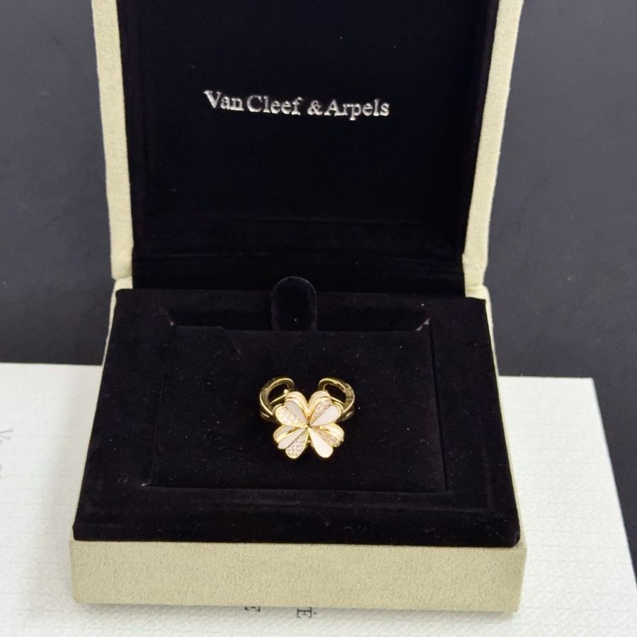 Van Cleef & Arpels Jewelry four-leaf clover ring, classic, same style as official website, multi-layered — 1:1 Replica