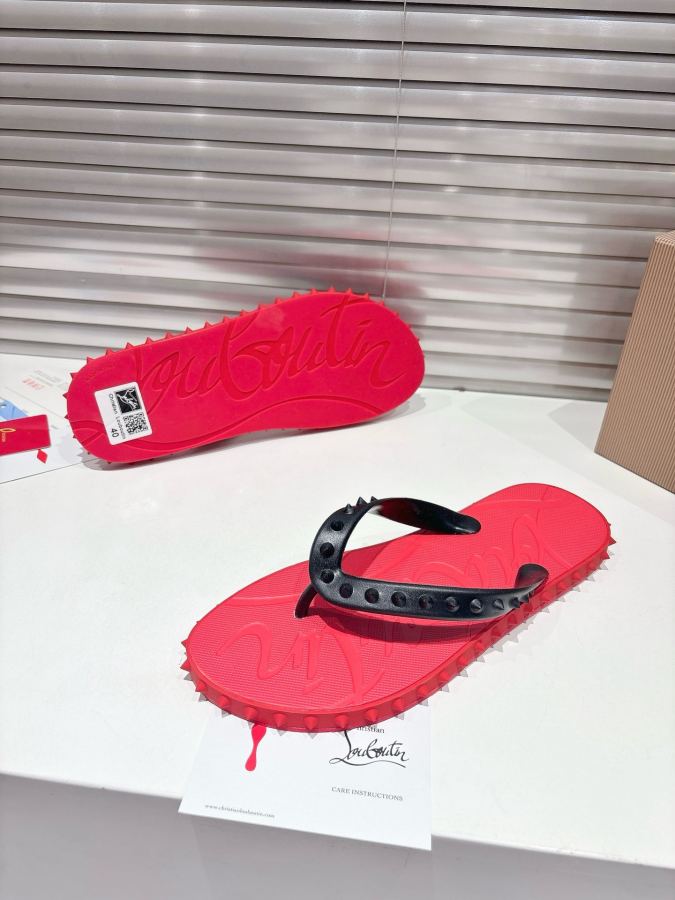 Maison margiela women's shoes ╔Red and black studded flip-flops╗ — Premium Replica — photo 5
