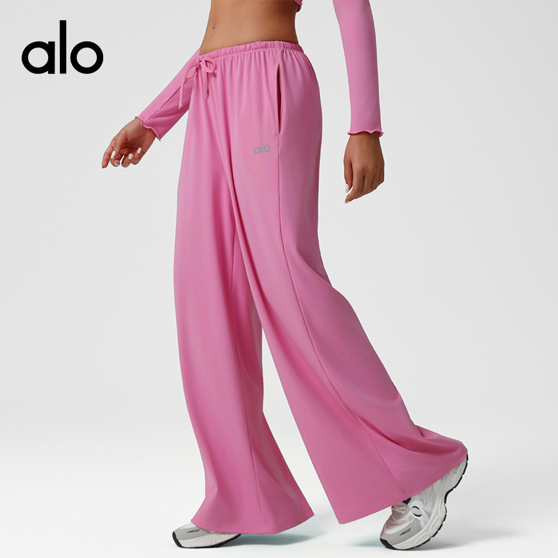 Alo Leggings aloyoga loose low rise wide leg pants drawstring elastic casual yoga pants with pockets — 1:1 Replica — photo 4