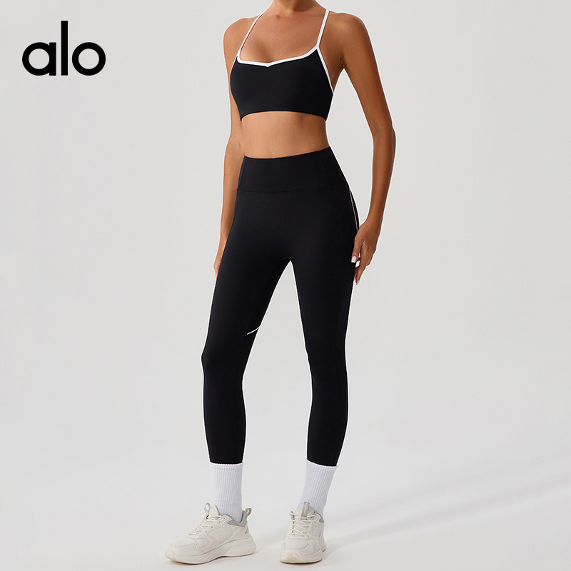 Alo Leggings aloyoga contrasting color high-elastic hip-lifting sports pants high-waisted nude running — 1:1 Replica For Sale — photo 5