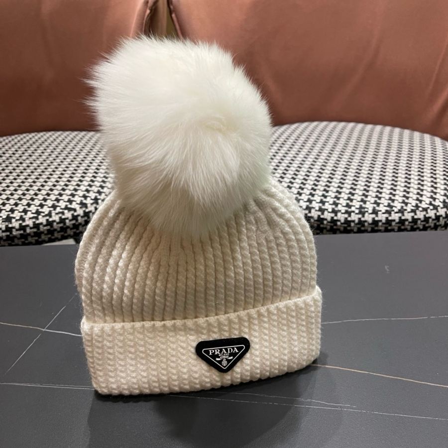 prada hat PRADA 2025 Autumn and Winter fox fur ball counter knitted beanie — AAA Quality Replica — photo 5