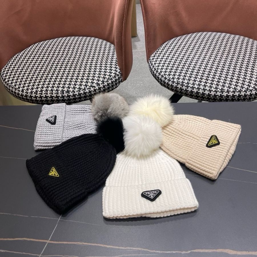 prada hat PRADA 2025 Autumn and Winter fox fur ball counter knitted beanie — AAA Quality Replica — photo 10