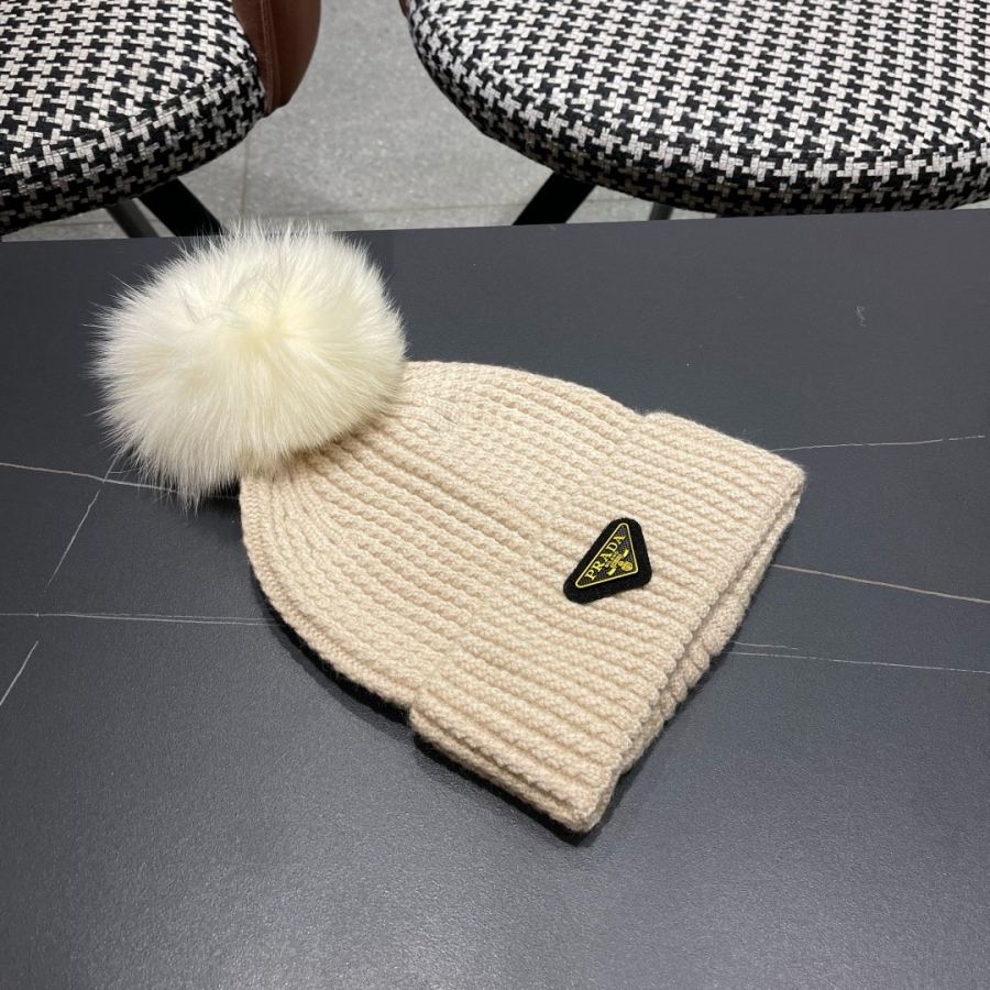 prada hat PRADA 2025 Autumn and Winter fox fur ball counter knitted beanie — AAA Quality Replica — photo 3