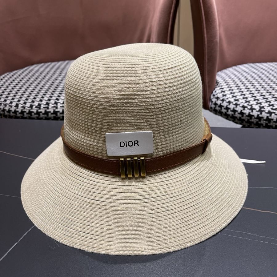 dior hat Dior Elegant Straw Visor Fisherman Hat Women's Summer Travel Fashion — Premium Replica