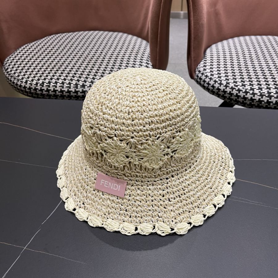 fendi glasses FENDI small fresh lace straw hat for women spring and summer large brim foldable — AAA Quality Replica — photo 2