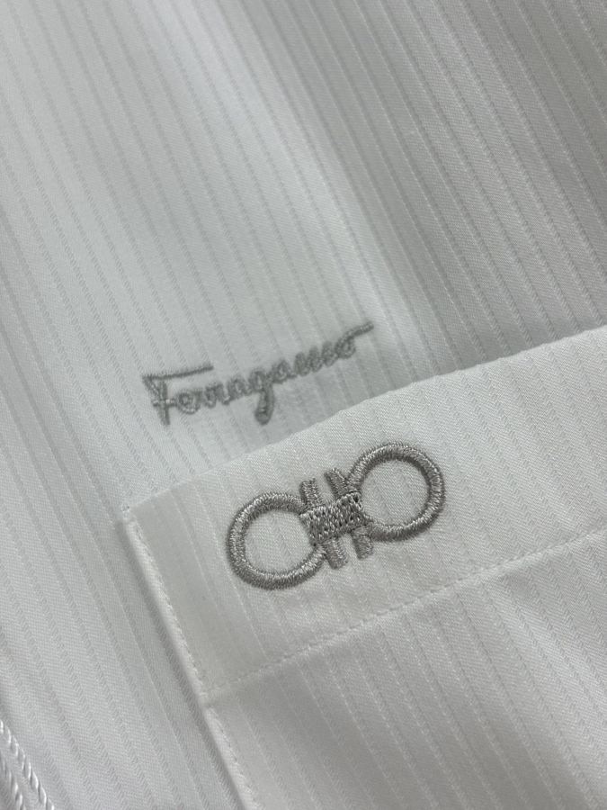 Ferragamo men classic business casual shirt with figure-shaped collar, high count, dark pattern, — AAA Quality Replica — photo 7
