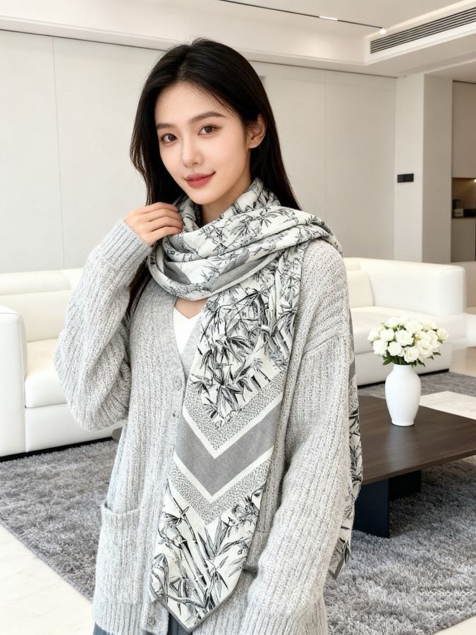 Dior scarf Dior 140 velvet double-sided tone-on-color printed shawl — 1:1 Replica For Sale