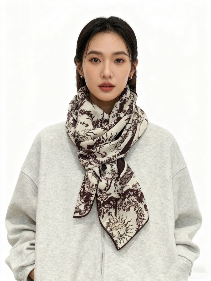 Dior scarf Dior 140 velvet double-sided tone-on-color printed shawl — 1:1 Replica
