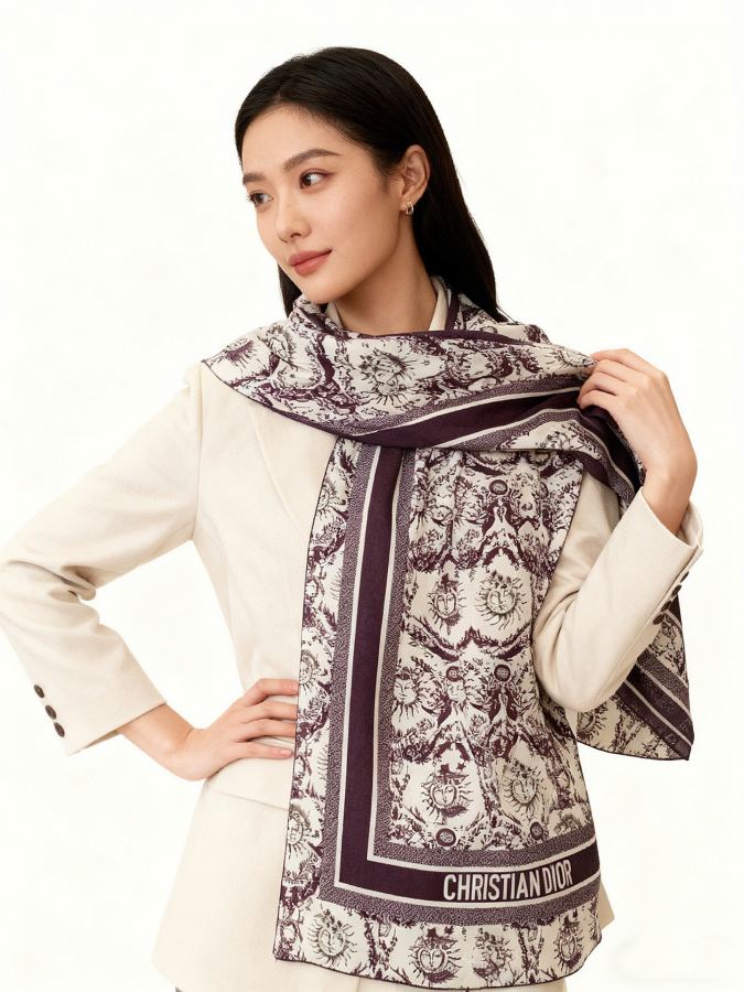 Dior scarf Dior 140 velvet double-sided tone-on-color printed shawl — 1:1 Replica — photo 2