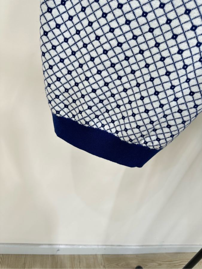 Dior Women [D dark blue and white mesh V-neck knitted short sleeves] — 1:1 Replica — photo 9