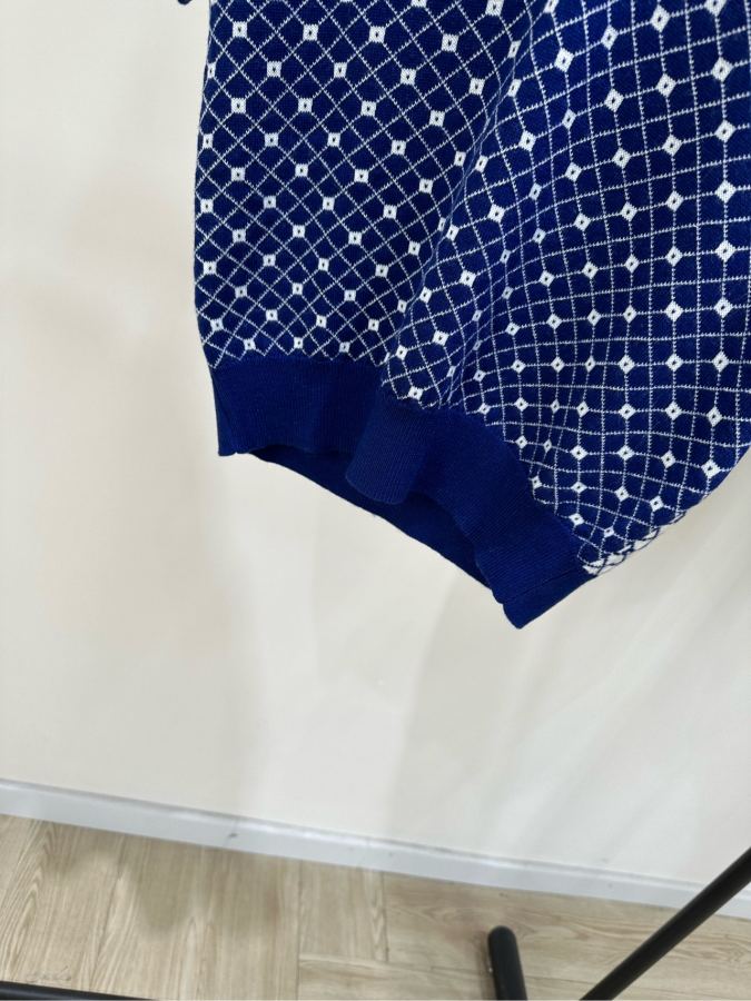 Dior Women [D dark blue and white mesh V-neck knitted short sleeves] — 1:1 Replica — photo 5