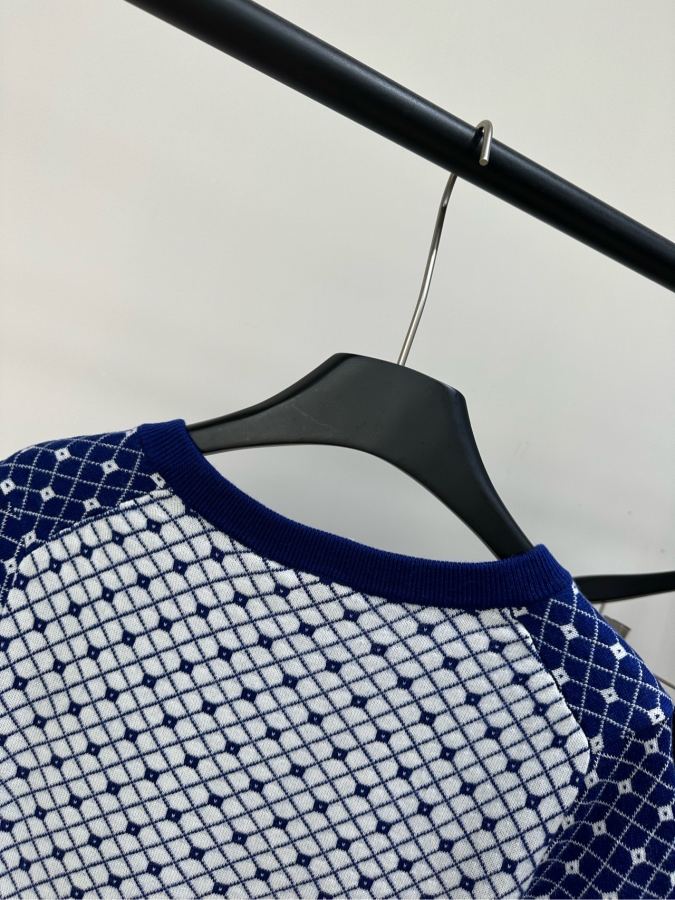 Dior Women [D dark blue and white mesh V-neck knitted short sleeves] — 1:1 Replica — photo 7