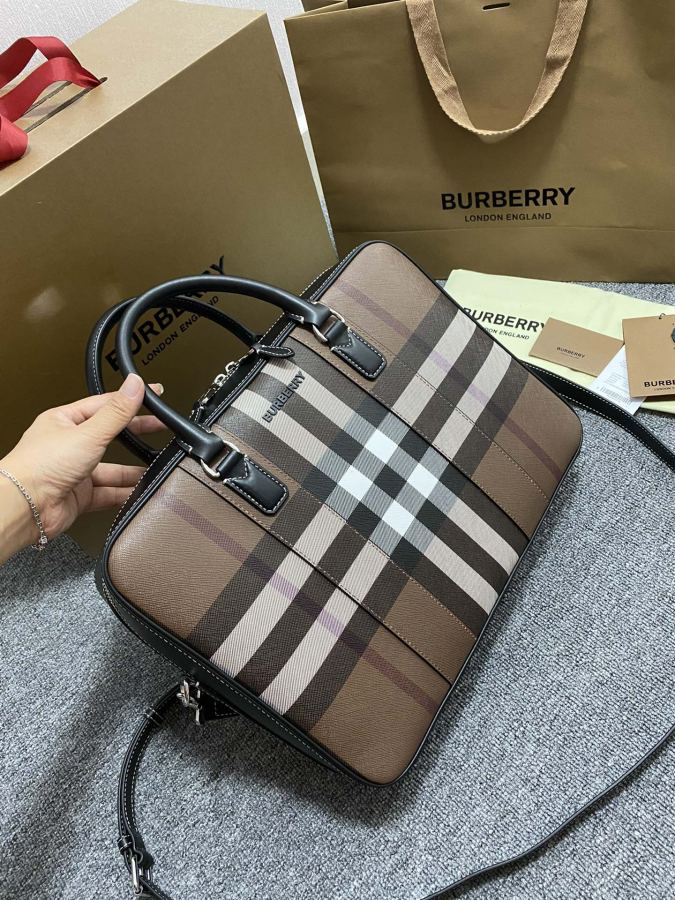 Briefcase - The latest briefcase from B family, made of plaid and Italian tanned leather, decorated — AAA Quality Replica — photo 3