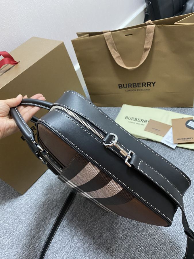 Briefcase - The latest briefcase from B family, made of plaid and Italian tanned leather, decorated — AAA Quality Replica — photo 5