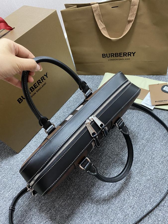 Briefcase - The latest briefcase from B family, made of plaid and Italian tanned leather, decorated — AAA Quality Replica — photo 7