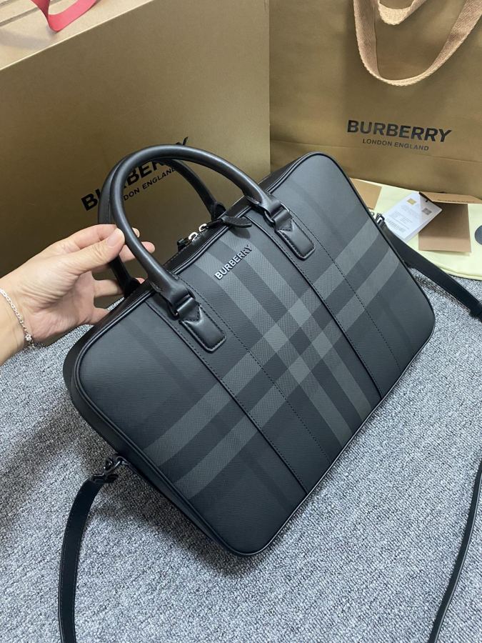 Briefcase - The latest briefcase from B family, made of plaid and Italian tanned leather, decorated — AAA Quality Replica — photo 3