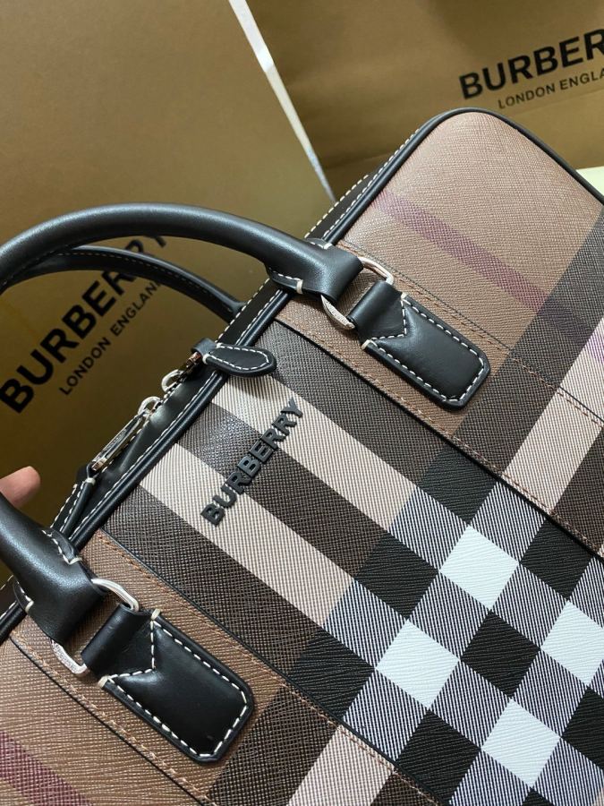 Briefcase - The latest briefcase from B family, made of plaid and Italian tanned leather, decorated — AAA Quality Replica — photo 3