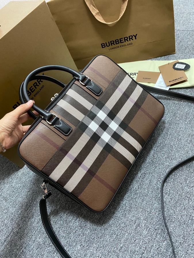 Briefcase - The latest briefcase from B family, made of plaid and Italian tanned leather, decorated — AAA Quality Replica — photo 2