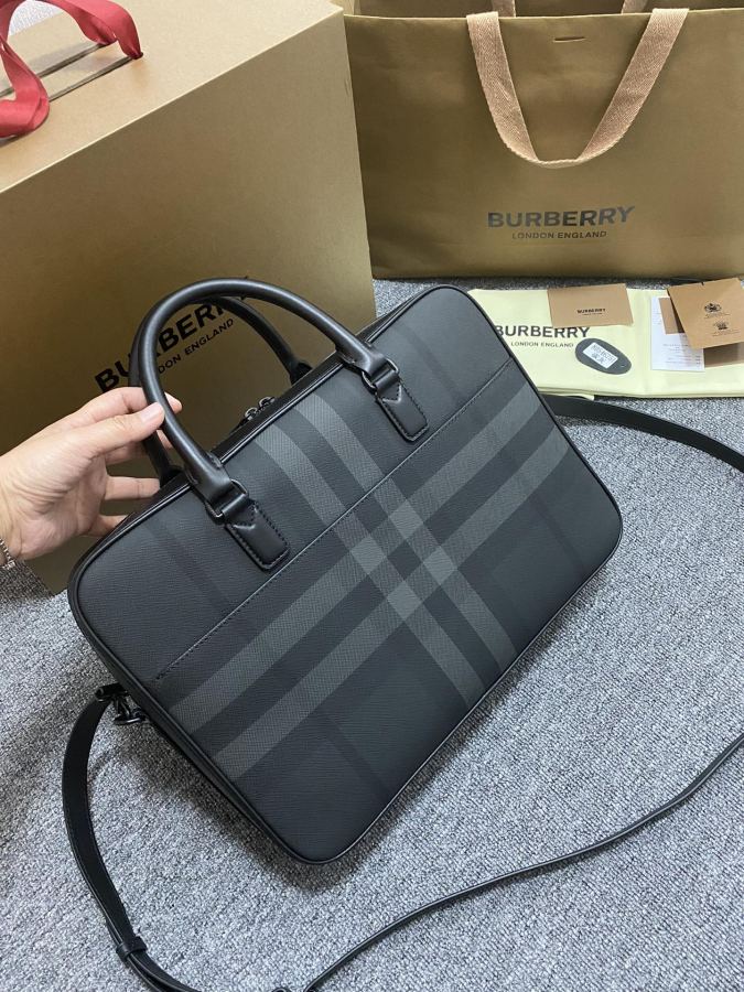 Briefcase - The latest briefcase from B family, made of plaid and Italian tanned leather, decorated — 1:1 Replica For Sale — photo 2