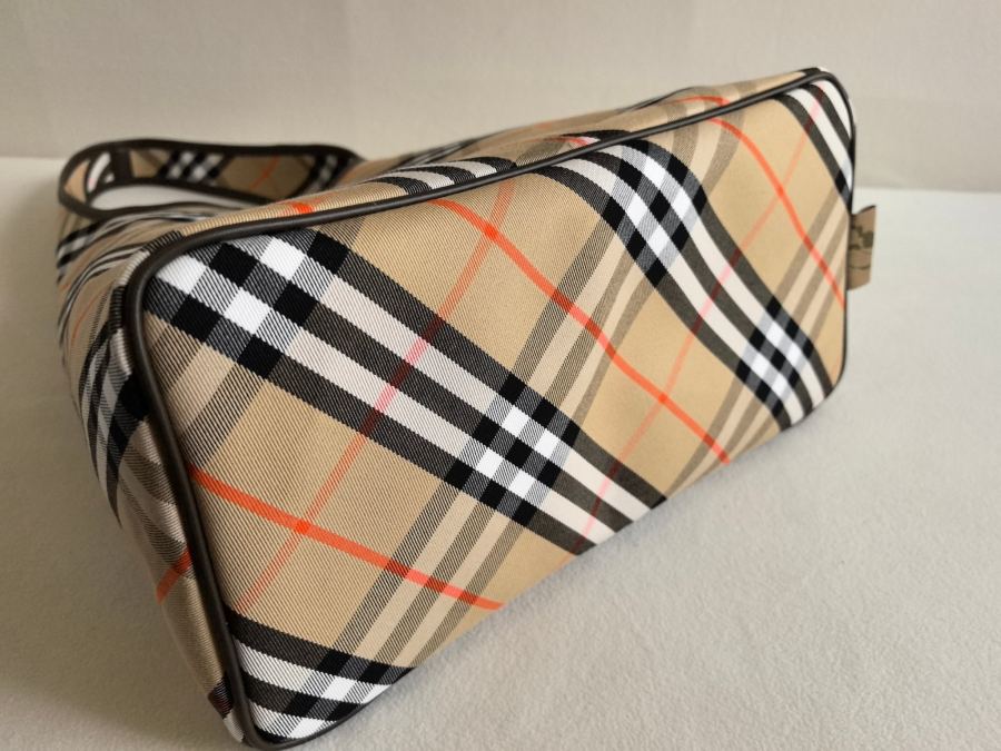 Burberry bag black striped large size, high-end unique, pure cotton fabric with original cowhide, — 1:1 Replica — photo 5