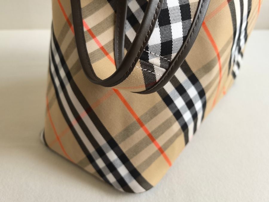 Burberry bag black striped large size, high-end unique, pure cotton fabric with original cowhide, — 1:1 Replica — photo 3