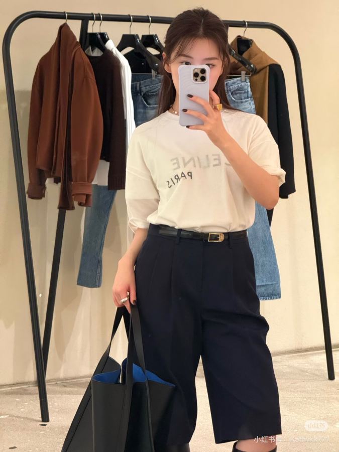 Celine Women 26-letter printed double-layer round neck short-sleeved T-shirt Milk white with soft — 1:1 Replica For Sale — photo 5