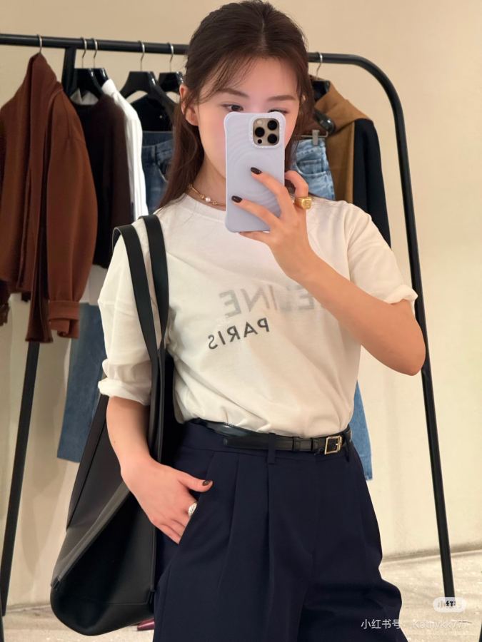Celine Women 26-letter printed double-layer round neck short-sleeved T-shirt Milk white with soft — 1:1 Replica For Sale — photo 6