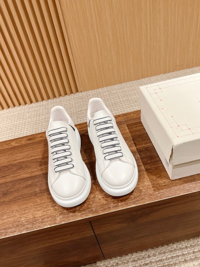 Alexander Mc Queen Women's Shoes Male +10【White leather tail dark blue cloth】𝐀𝐥𝐞𝐱𝐚 — 1:1 Replica