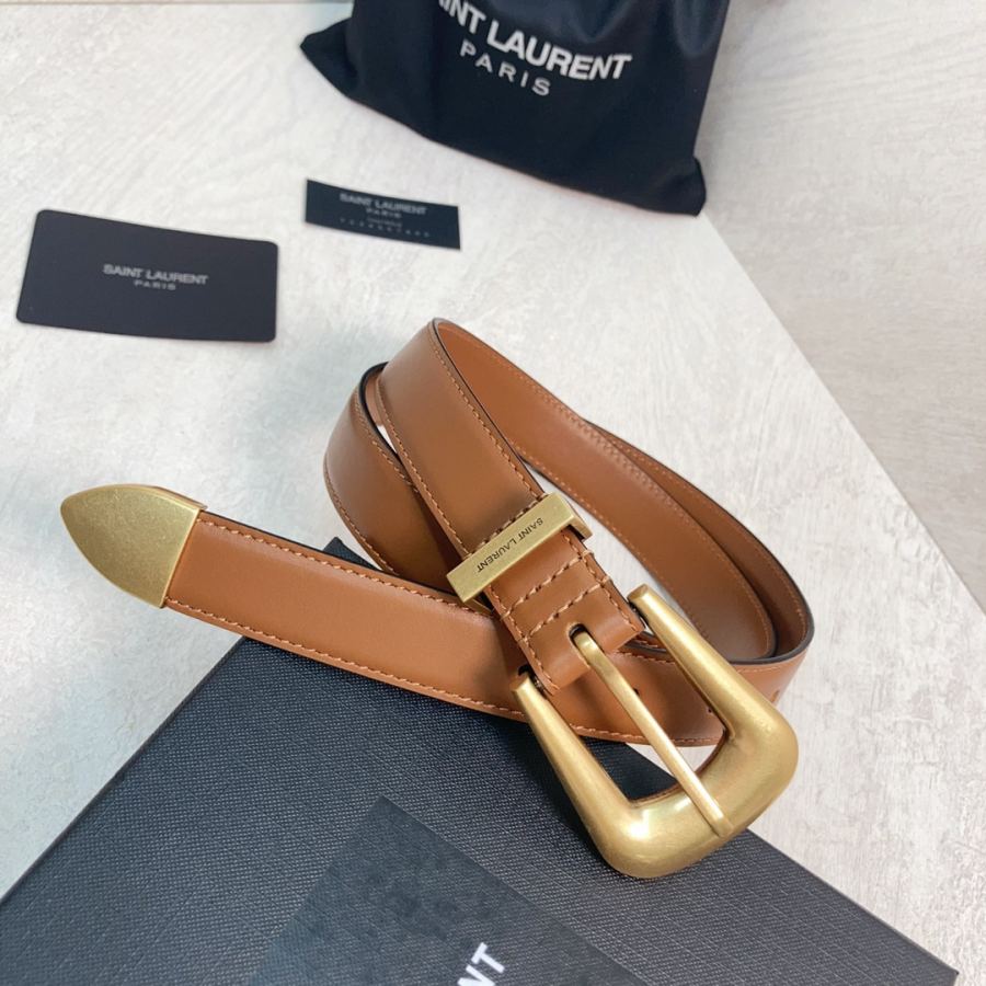 YSL belt YSL calfskin leather double buckle narrow belt — AAA Quality Replica