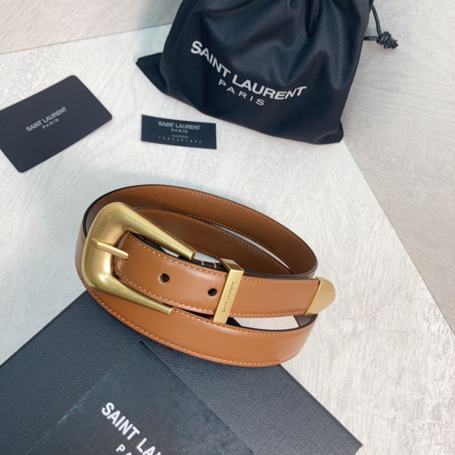 YSL belt YSL calfskin leather double buckle narrow belt — AAA Quality Replica — photo 5