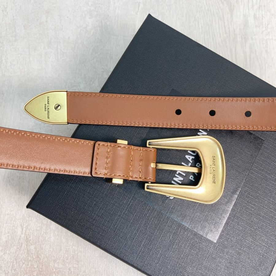 YSL belt YSL calfskin leather double buckle narrow belt — AAA Quality Replica — photo 2