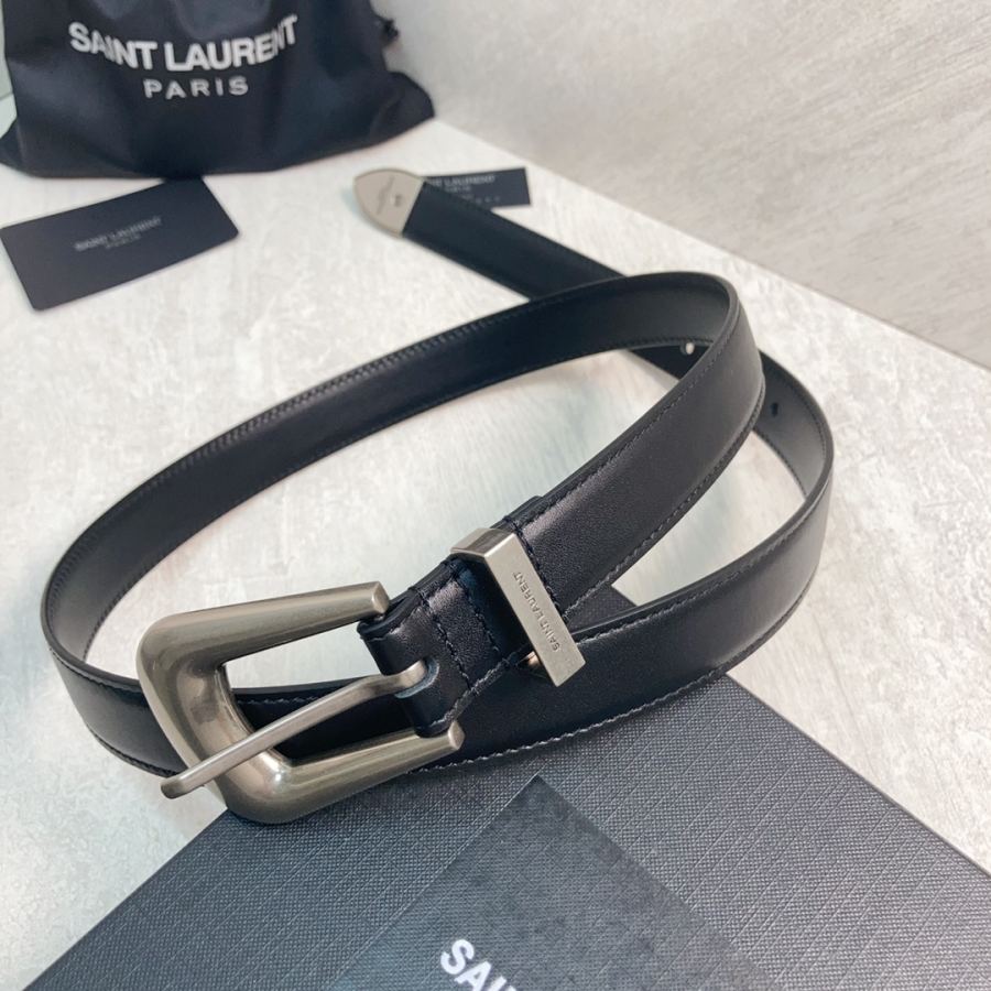 YSL belt YSL calfskin leather double buckle narrow belt — AAA Quality Replica — photo 3