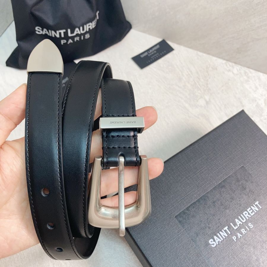 YSL belt YSL calfskin leather double buckle narrow belt — AAA Quality Replica