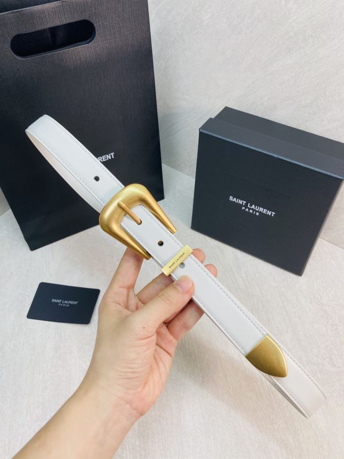 YSL belt YSL calfskin leather double buckle narrow belt — 1:1 Replica — photo 8