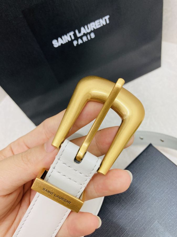 YSL belt YSL calfskin leather double buckle narrow belt — 1:1 Replica — photo 2
