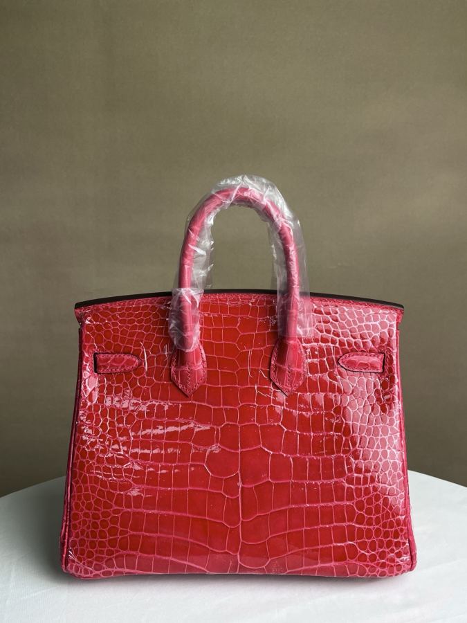 Hermes tas Alligator hoogglans platina 25 roze rode vlek — photo 2