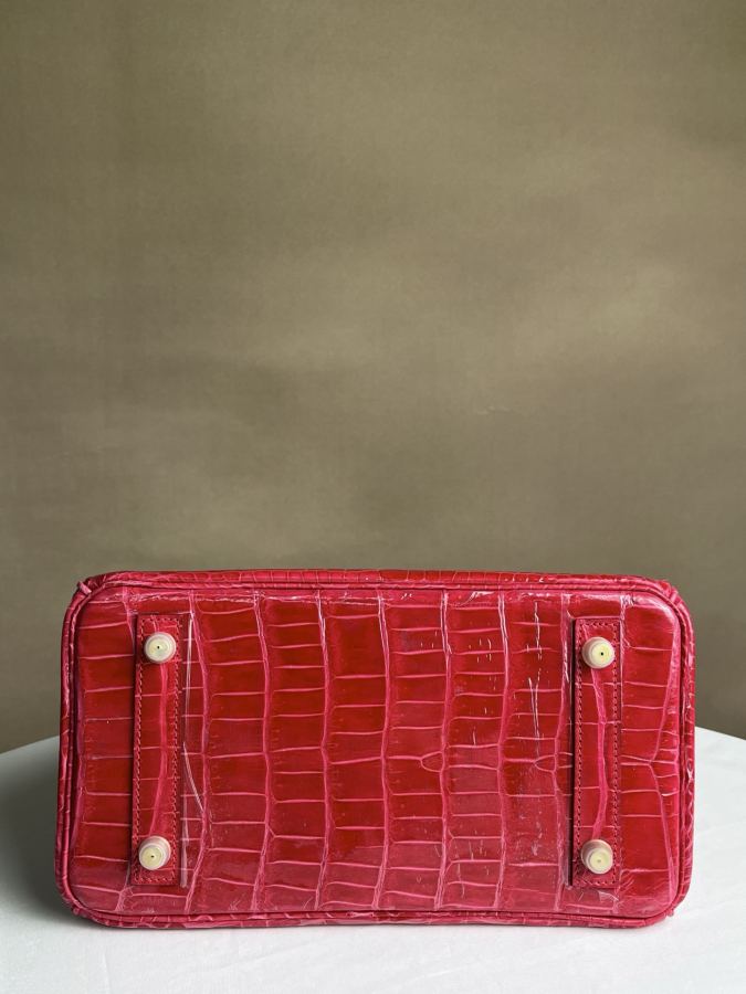 Hermes tas Alligator hoogglans platina 25 roze rode vlek — photo 7
